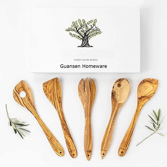 Handmade Nordic Traditional Italy Olive Wood Straining Spoon Kitchen Cooking Tools Wooden Utensils