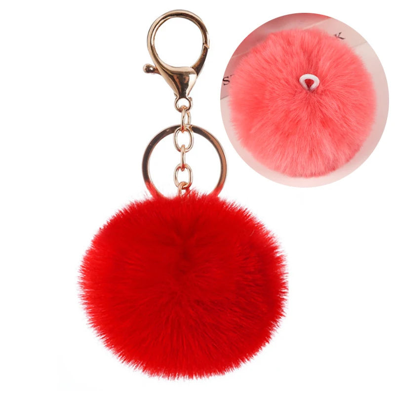 Wholesale Multicolor Furry Fluffy Puff Ball 8cm Faux Rabbit Fur Ball Key Chain Pom Pom Keychain