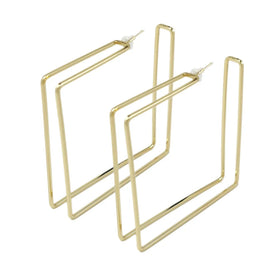 New Big Metal Gold Plated Geometric square Hoop Earrings for Women Heavy Earring Jewelry