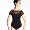JW Short Sleeves Training Dancewear Girls High Cut Mesh Spandex/Nylon Ballet Dance Leotards Black