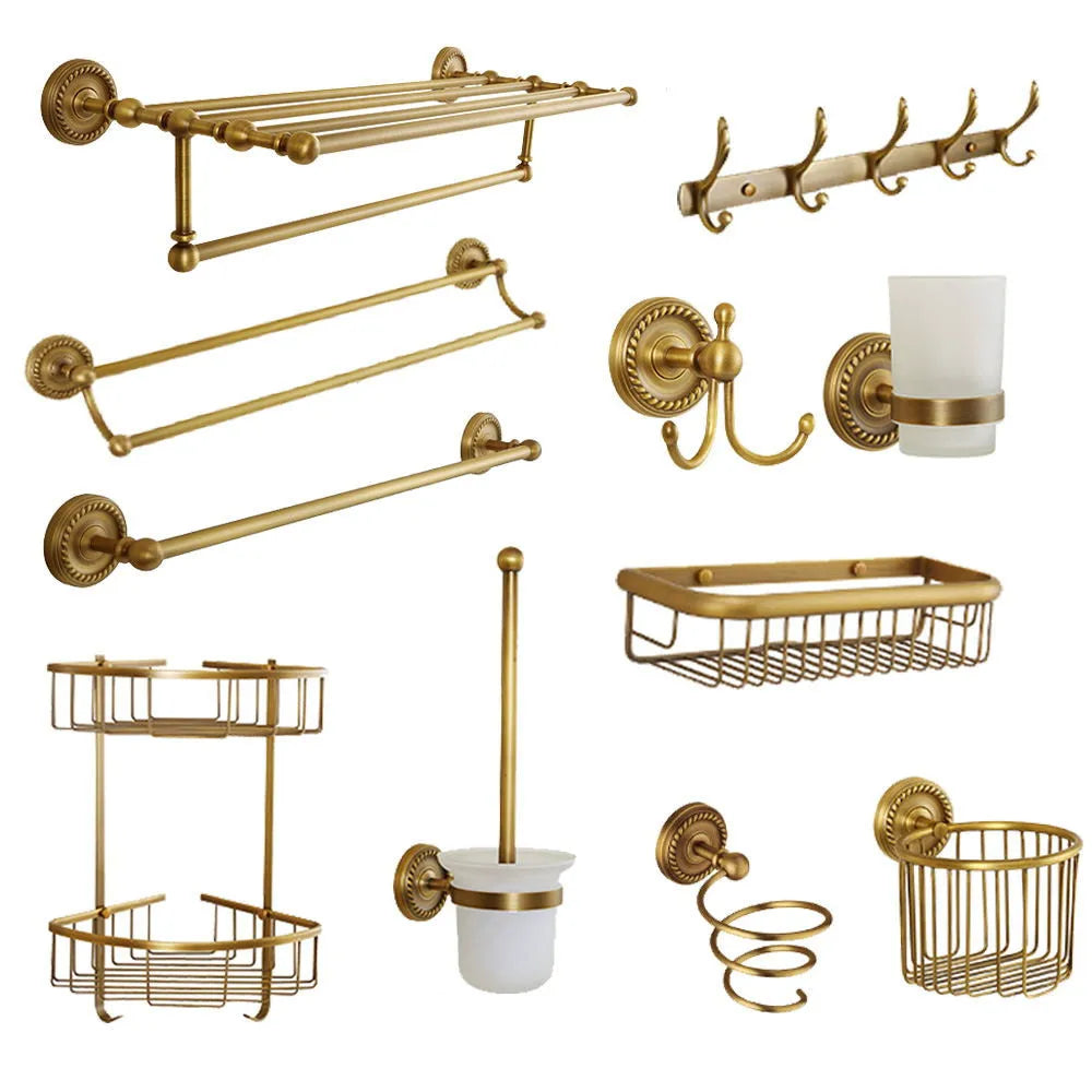 Carved Modern Eco-Friendly Hotel Bathroom Hardware Sets Solid Brass European Accessories Set Electroplated Freestanding