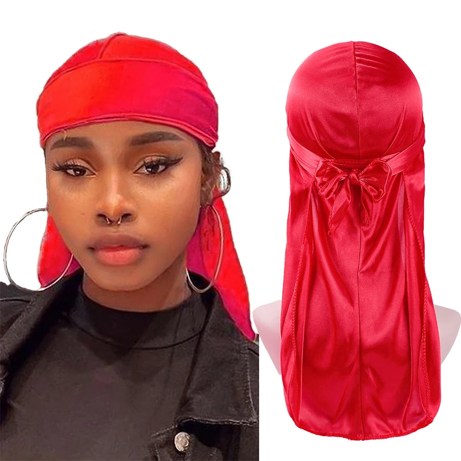 Factory Price Custom Logo Long Tail Head Wraps Stain Designer Du Rags Wave Durags for Men Women Kids Silk