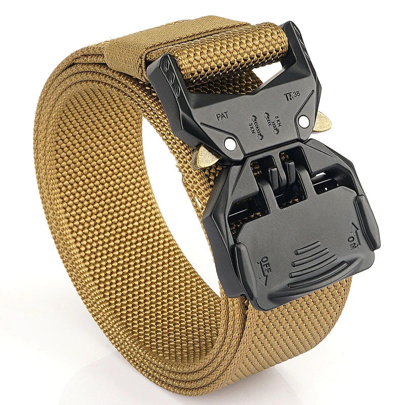 Khaki Ajustable 1.5inch Tactical Belt Web Canvas Belt Work Casual Outdoors Sports Breathable Training Man Belt