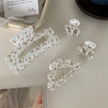 High Quality Girl's Sweet Cute Acrylic Hair Accessories Large Flower Printed Geometric Shark Jaw Clip Horsetail Hair Claw