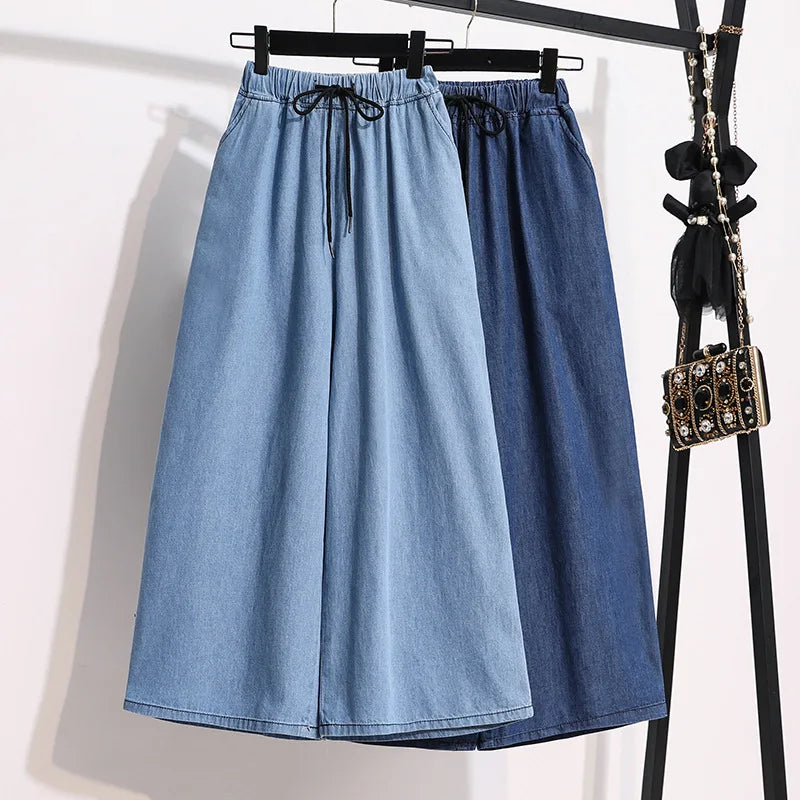 Wide Leg Baggy Big Size Dark Light Blue High Waist Plus Size Women Jeans Bulk With Stretch