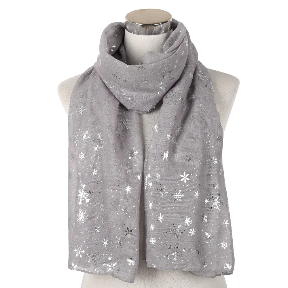 Wholesale Soft Custom Printed Snow Gilding Polyester Female Women Spring Autumn Silk Scarf