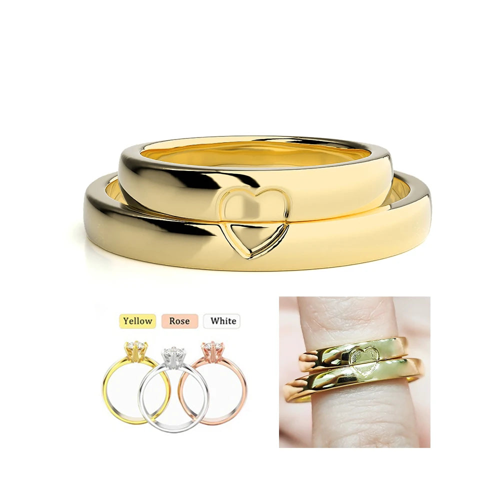 Abiding New 2Pcs 925 Love Heart Plain Couple Rings Set Lover Bridal Wedding Engagement Timeless Ring for Valentine's Day Gifts