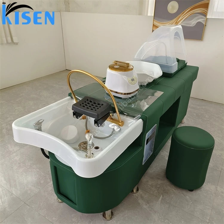 KISEN Good Quality Beauty Hair Salon Shampoo Chair with Massage Electric Recliner Massage Chair Hair Washing Massage Shampoo Bed