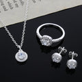 925 Silver Plated Cute Solid Fashion Elegant Women Shiny Crystal Necklace Earring Ring Jewelry Set