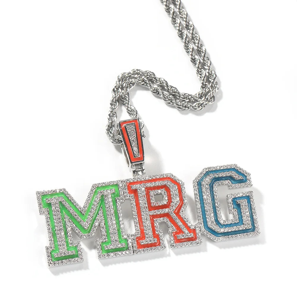Custom Name Necklace Luminous Color Hip Hop Style CZ Letter Pendant Trendy Silver Plated Brass Jewelry Zircon Stone Anniversary