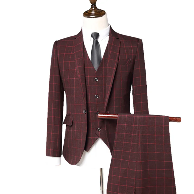 Wholesale New Wedding Suit Slim Business Plaid Banquet Formal Wedding Suits 3 Pieces Suits