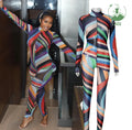 Fashion 2025 Mesh Colorful Striped Jumpsuit Long Sleeves Women Romper Playsuit Print Long Sleeve Women's Jumpsuit