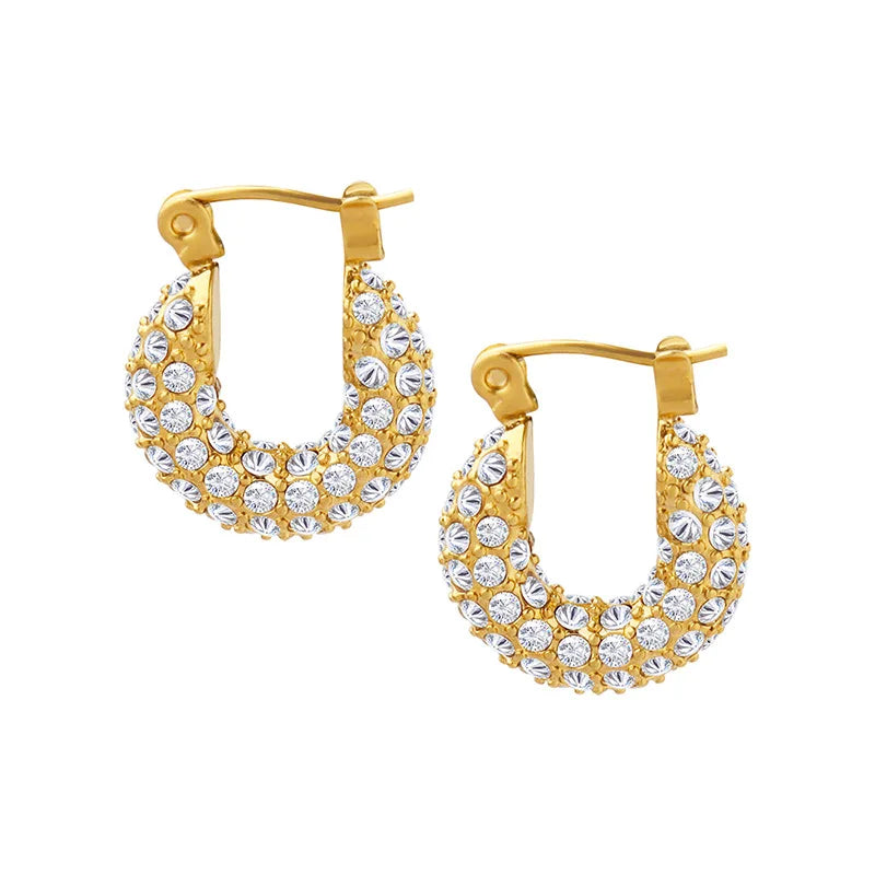 MARONEW Stainless Steel Exquisite Big Round Smooth 18K Gold Hoops Zircon Earrings for Men Women Wholesale