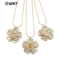WT-JN143 Wholesale Gold Plated Women Handmade Carved Rose Flower Pendant Necklace Multi Layer White Shell Flower Necklace