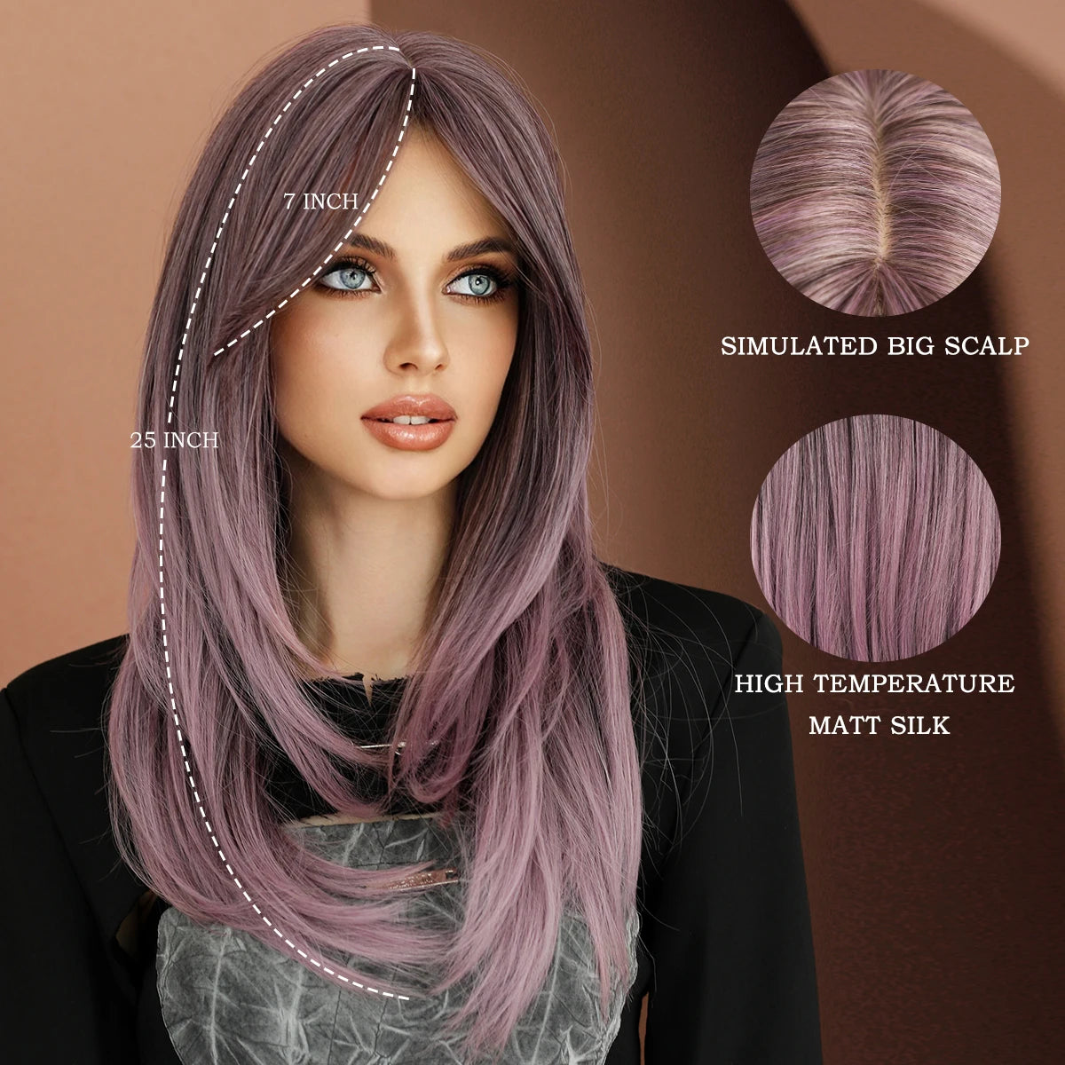 Perruques Layered Wigs with Bangs Lavender Purple Wigs for Women Matte Natural Synthetic Hair for White Women Drag Queen Peluca