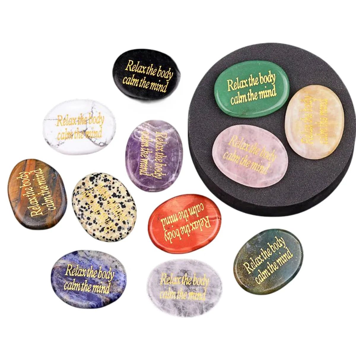 Mixed Colors Polished Cobbles & Pebbles Natural Crystal Agate Engraving Inspirational Letters Reiki Lucky Stones for Meditation