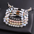 New Design Women Bracelet White Frost Glitter Glass Flash Crystal Beads CZ Pave Ball Macrame Moonstone Beads Bracelet Women
