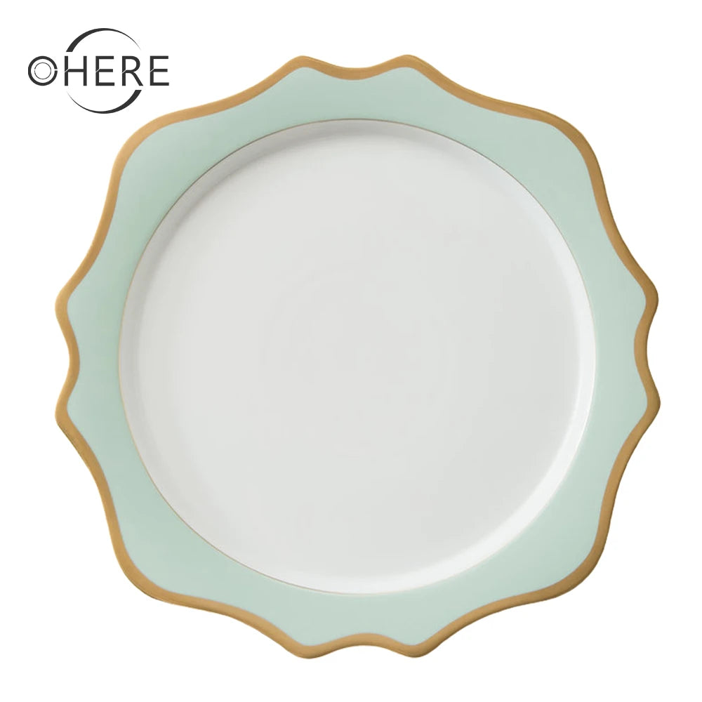 Ohere Eco-Friendly Minimalist Classic Sunflower Plate Mint Green Porcelain Dinnerware Set Charger 100pcs Wedding Rental