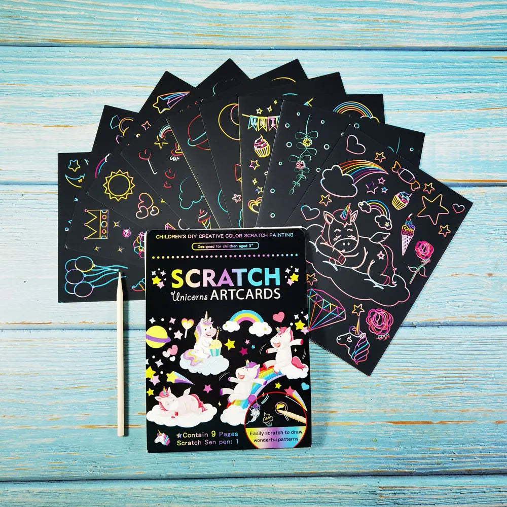 GF Children DIY Creative Color Scratch Painting Custom Drawing rainbow Magic Graffiti Scratch Paper Art Set for Kids