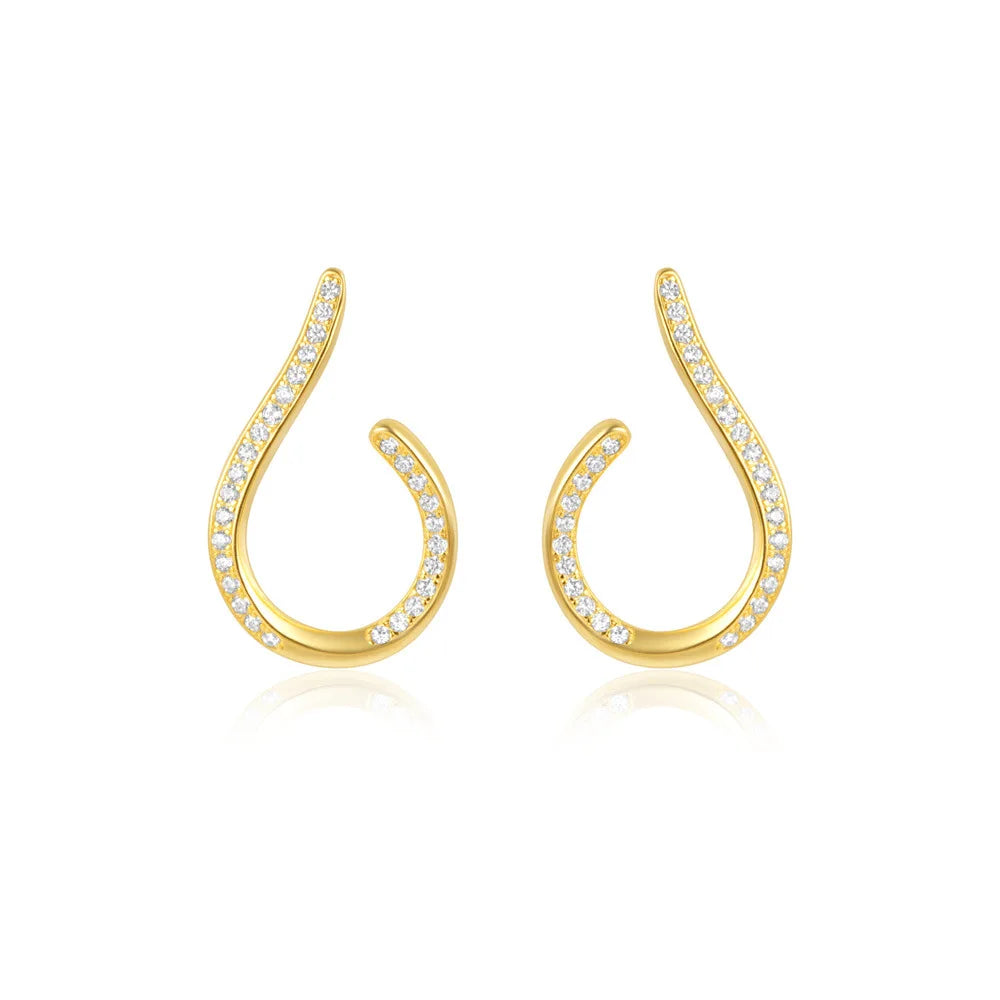 Fashion Jewelry 925 Sterling Silver Zircon Earrings Wave Circle Water Drop Shape Gold Plated Stud Earrings Jewelry Women