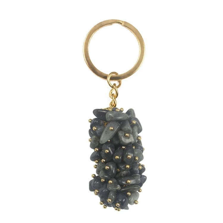 HZ 100% Reliable Natural stone key ring_ Labradorite Stone energy Key chain_ Labradorite grape Shaped Pendant crystals healing stones