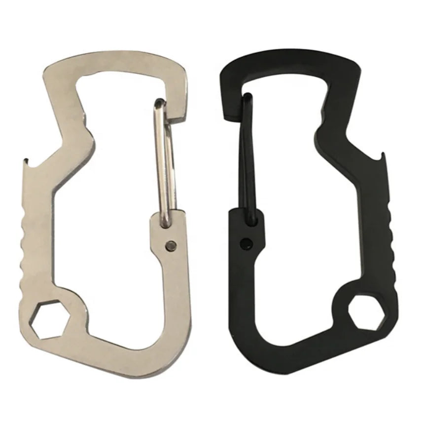 Multifunction Stainless Steel Carabiner Portable Survival Camping Tool with Bottle Opener Casting Technique for Business Gifts