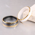 Nabest 6mm Stainless Steel 18k Gold Plated Ceramic Ring Personalized Geometric Black and White Couples Ring