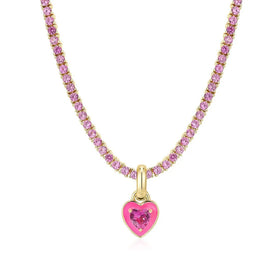 Fashion Colorful Tennis Chain Stainless Steel Love Heart Pendant Necklace