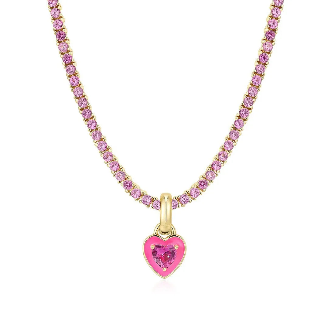 Fashion Colorful Tennis Chain Stainless Steel Love Heart Pendant Necklace