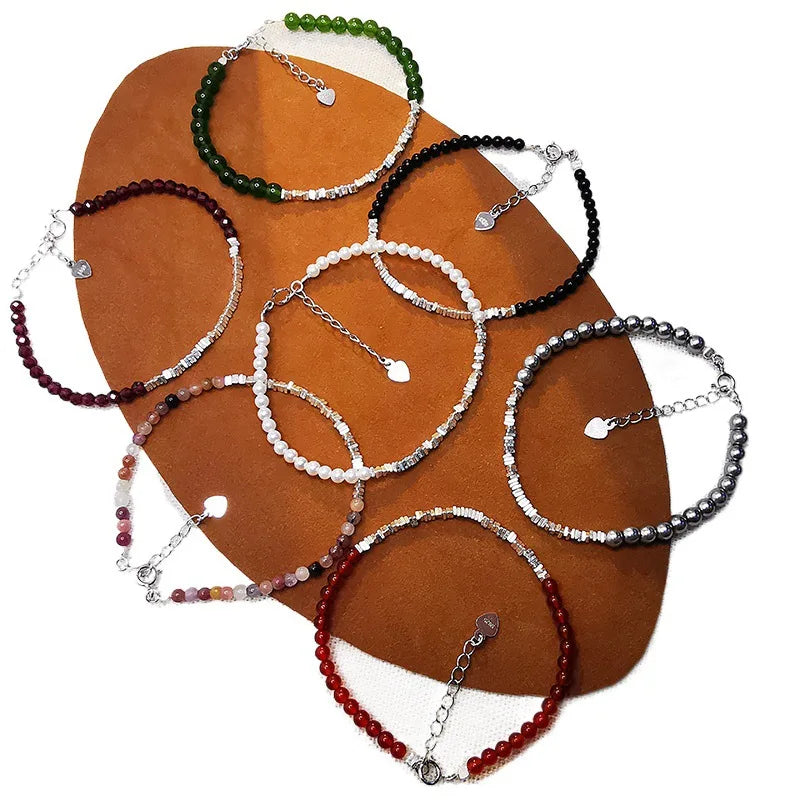 S925 Silver Broken Silver Shell Pearl Natural Stone Bracelet Friend Gift Colorful Crystal Beaded Bracelet for Women