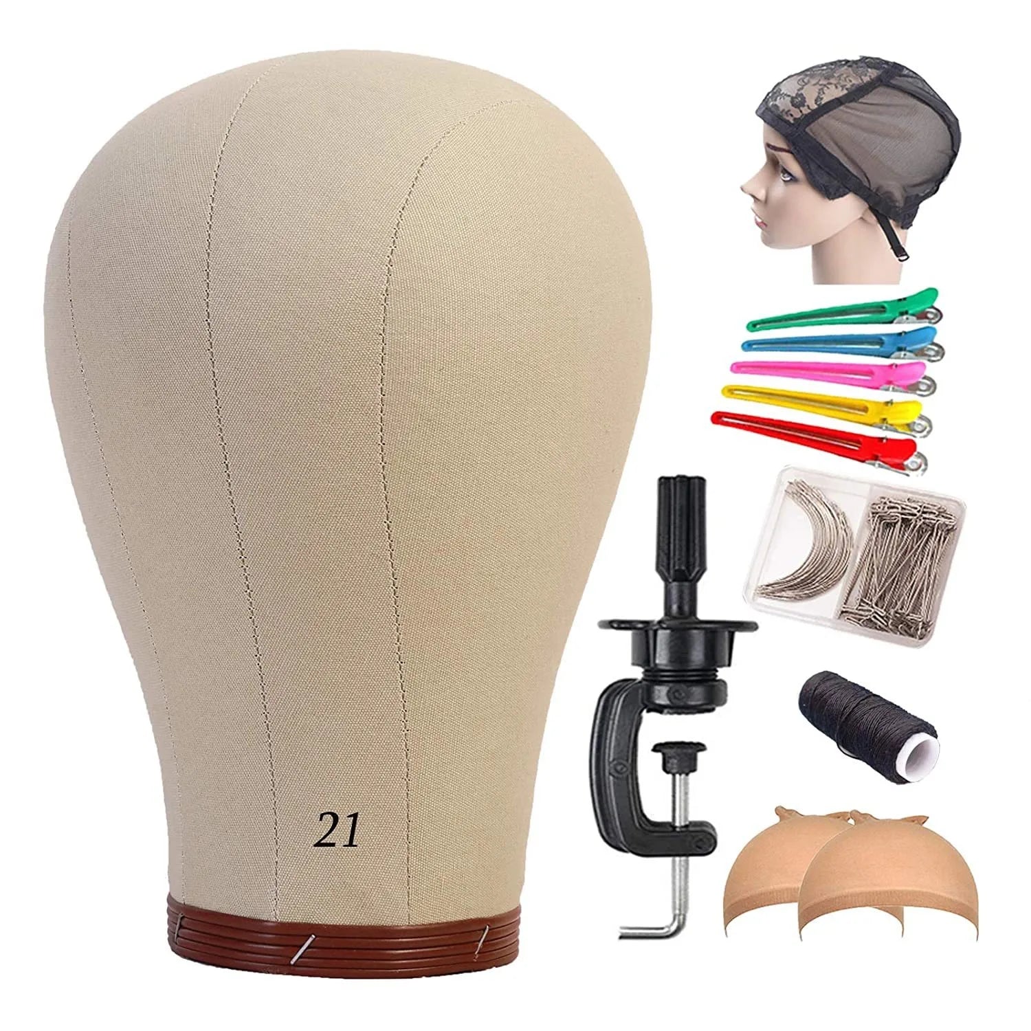 Wholesale 21 Inch Canvas Wig HeadManikin Canvas Head Block Set for Wigs Making Display with Wig CapsT Pins DIY Set