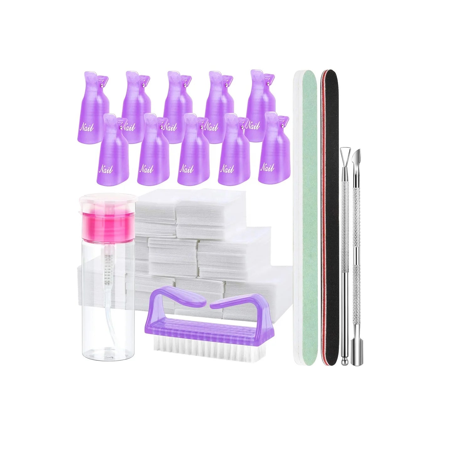 Nail Polish Gel Remover Tools Kit With UV Operation 100ml Remover Bottle 500 Pcs Cotton Pad and Nail Brush for Nail Care