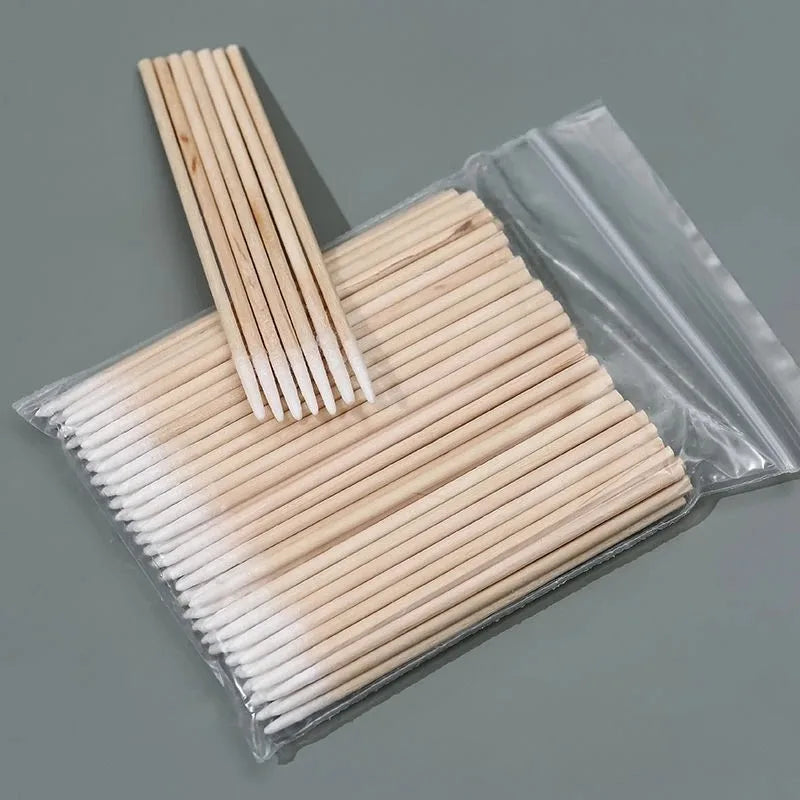 100pcs/bag Nails Wood Cotton Swab Clean Sticks Bud Tip Wooden Cotton Head Manicure Detail Corrector Nail Polish Remover Art Tool
