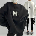 Black Oversized Hoodie Embroidery Heavyweight Sweatshirt Women Anti-Wrinkle Breathable Drop-Shoulder Sleeves
