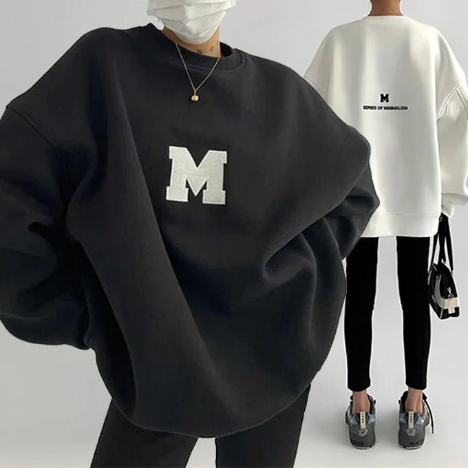 Black Oversized Hoodie Embroidery Heavyweight Sweatshirt Women Anti-Wrinkle Breathable Drop-Shoulder Sleeves