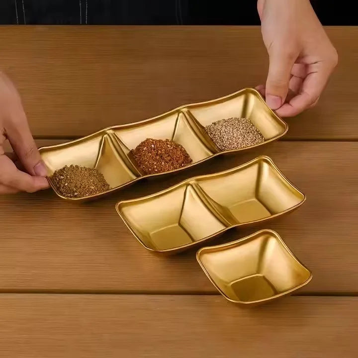 Custom 304 Stainless Steel Sauce Dish Gold Silver Korean Dipping Dish 1/2/3 Grids Barbecue Hot Pot Seasoning Plate Restaurant