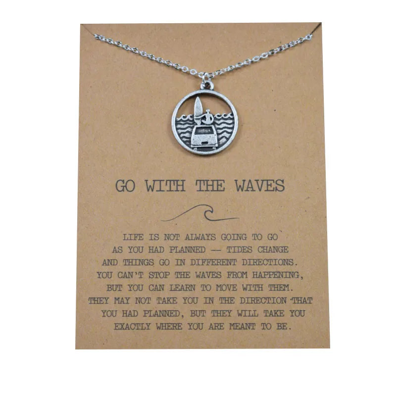 Summer Holiday Jewelry Gift Surfing Sea Ocean Wave Necklace with Card