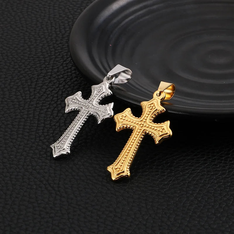Gothic Style Stainless Steel 18K Gold Plated Embossed Big Cross Pendant Charms for Men Jewelry Making