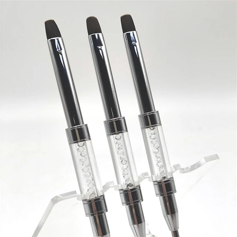 Dual-end White Acrylic Handle with Rhinestones Nail Liner Brush Gel Brush Set for Manicure