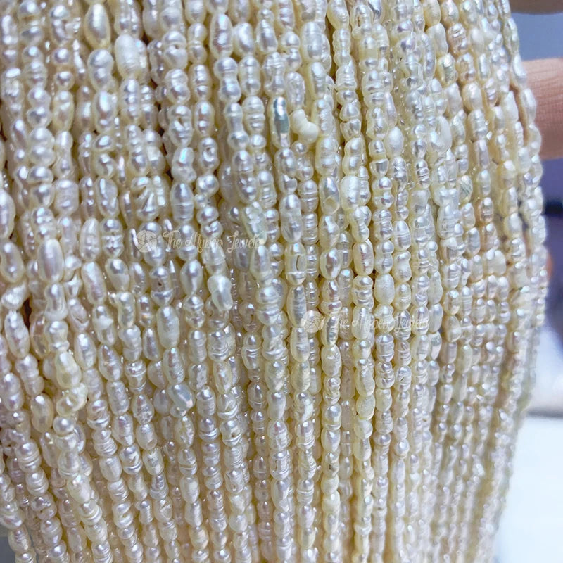 2mm 3mm White Color Keshi Freshwater Loose Pearls Genuine High Lustre Freshwater Rice Stick Shape Pearl String Beads Perle