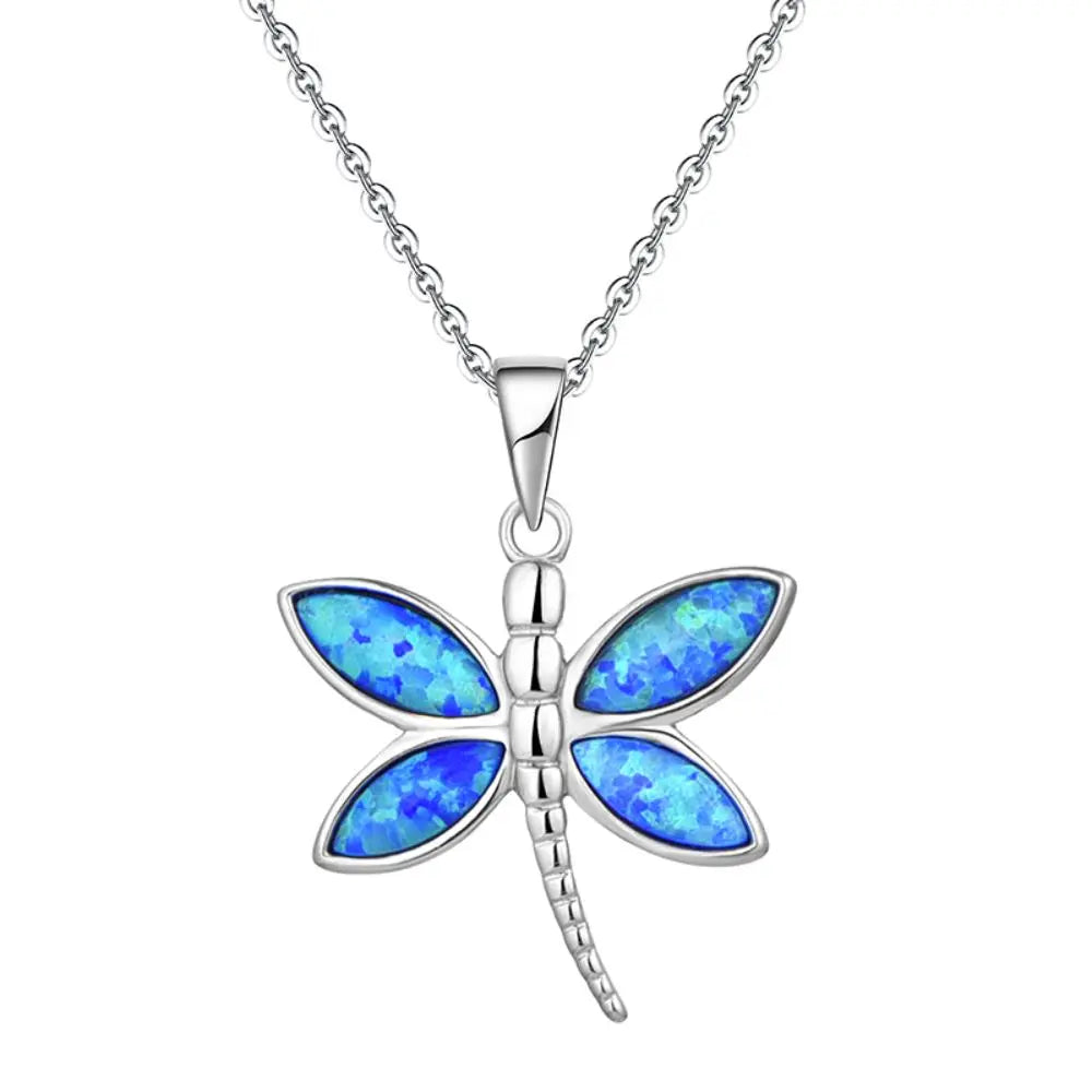 YH JEWELLERY Real 925 Sterling Silver Opal Pendant Popular Animal Fine Jewelry Insect Series Dragonfly Necklace for Gril