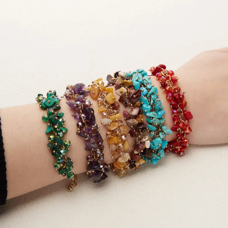 Bohemian Newest Arrival Handmade Gravel Natural Stone  Adjustable Colorful Seed Beads