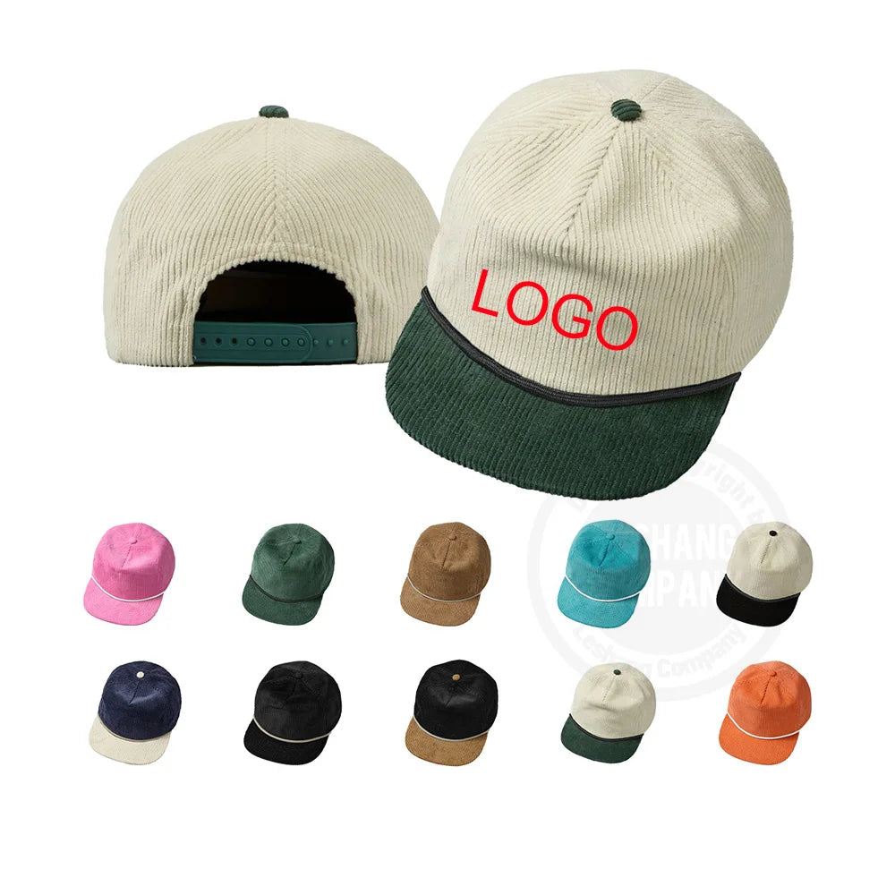 Wholesale Custom Embroidery Patch Logo 5 Panel Blank Rope Baseball Caps  Unstructured Corduroy Retro Flat Brim Dad Hats