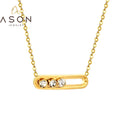 Ason Jewelry 18K Gold Plated Stainless Steel  Pendant Necklace Oval Geometric Frame Zircon Necklace Women's Necklace