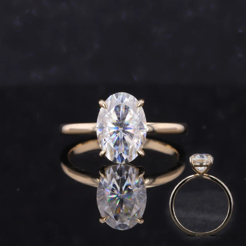 Starsgem Life love White Diamond Soild Cut Handmade Authorized Certified Solitaire Yellow Gold Oval Moissanite Engagement Ring