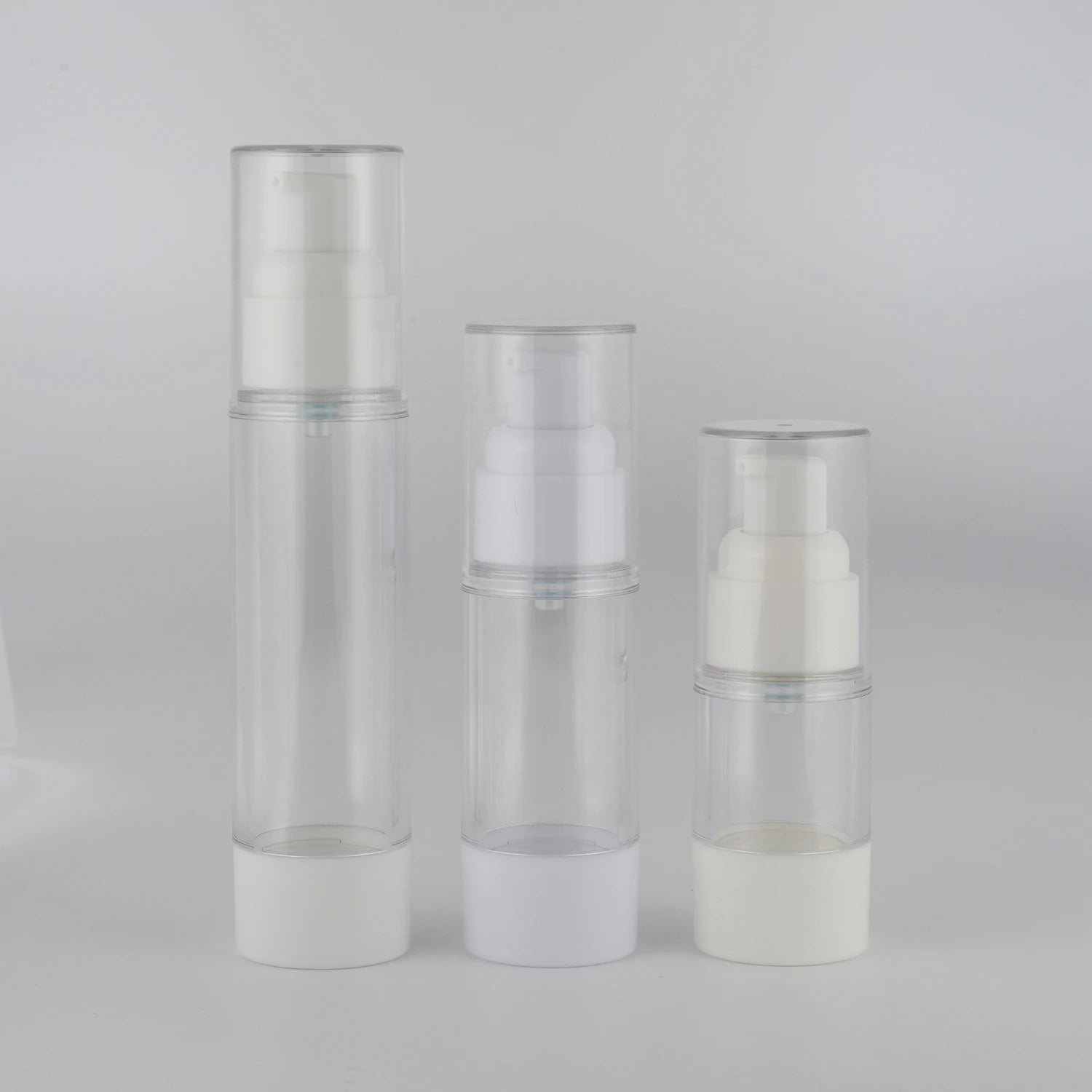 Mini Airless Cosmetic Pump Bottle 15ml 30ml 50ml Plastic Stock Spray Bottle with White Head Mini Atomizer Cream Mist Packaging