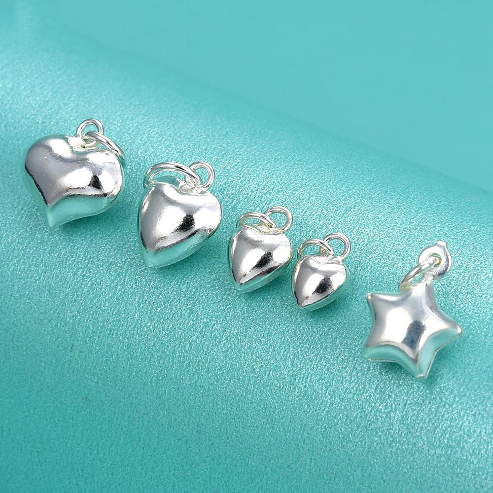 DAIHE S925 Silver Shiny 3d Peach Heart Five-pointed Star Bracelet Necklace Pendant Diy Charms