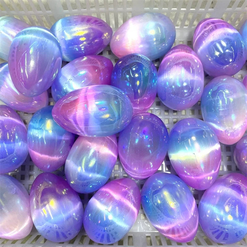 Hot Sale Natural Aura Gypsum Crystal Carved Eggs Electroplating Selenite Egg for Healing Decoration