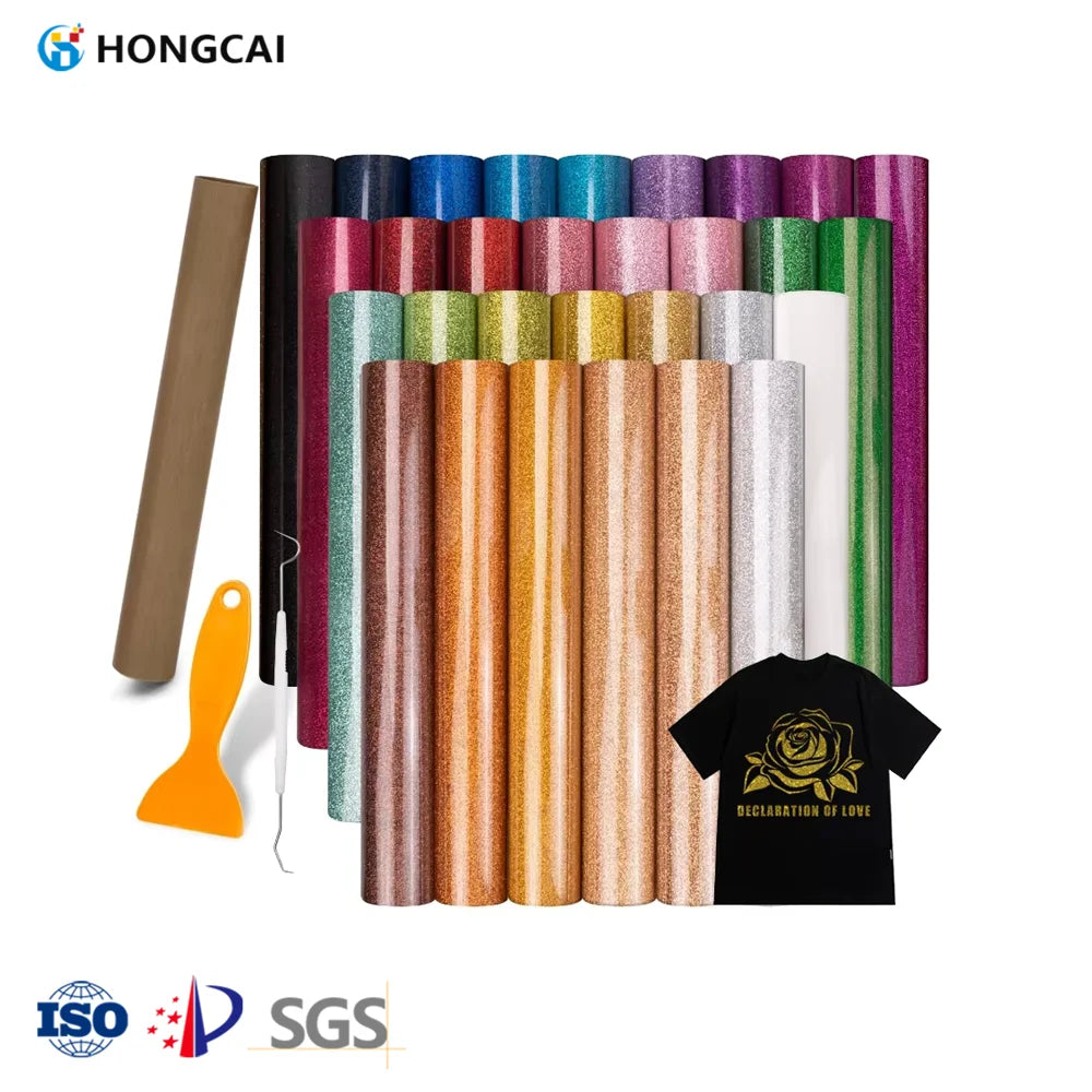 Wholesale Glitter Vinyl Heat Transfer Film Custom for T-shirt Colors Glitter Heat Transfer Vinyl Roll