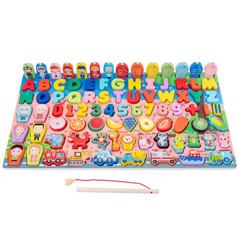 Wholesale Children Wooden Toys Digital Blocks Animal Letters Matching Board Kids Early Educational Wooden Toys